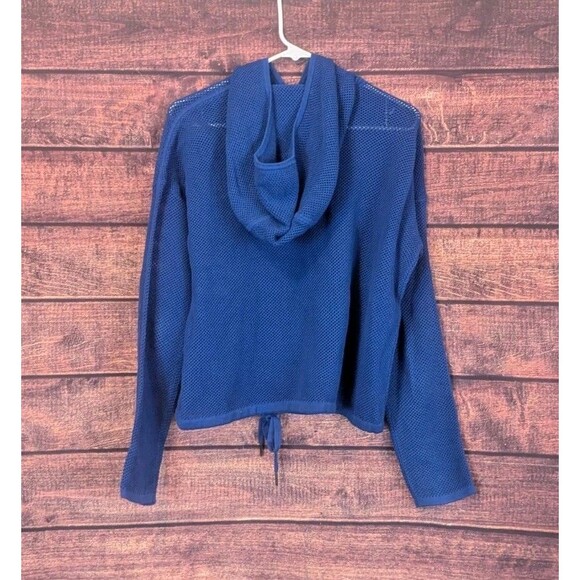 Sweaty Betty Mesh Knit Hoodie Womens M Blue Quartz Drawstring Hem Exercise Cover - Picture 2 of 7